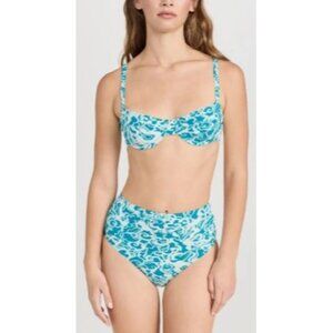 ALC Isla Bikini Set Scone Bluse Size XL Two Piece High Waist Under Wire NWT Blue